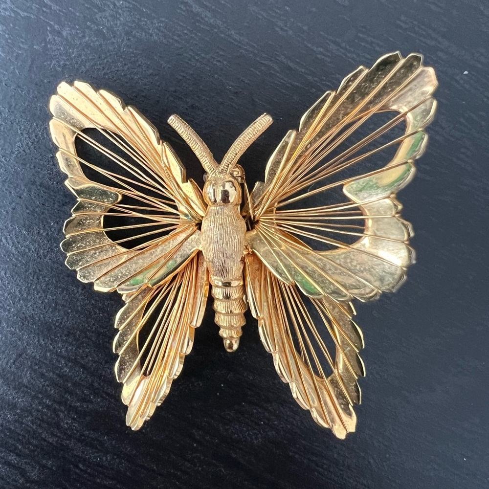 Vintage Monet Gold Tone Butterfly Brooch.